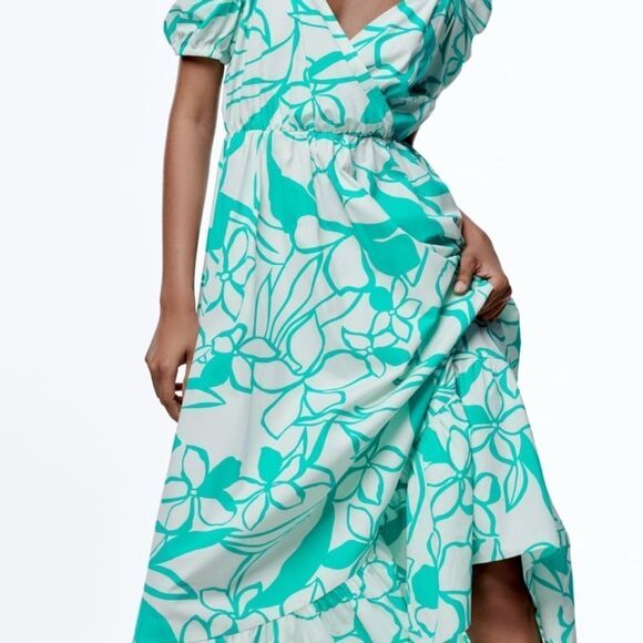 Zara printed poplin dress with balloon sleeves NWT - Picture 3 of 13